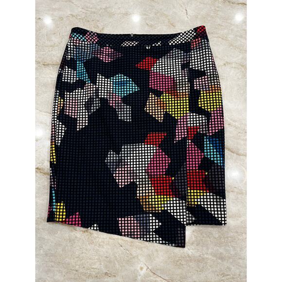 Trina Turk Geometric Pixel Print Faux Wrap Skirt | Cotton Lined | Fits Size 6 - Picture 1 of 9